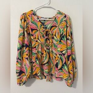 MICHELLE MCDOWELL Vivey Top In Going Bananas Flowy Tiered Novelty NWT Small
